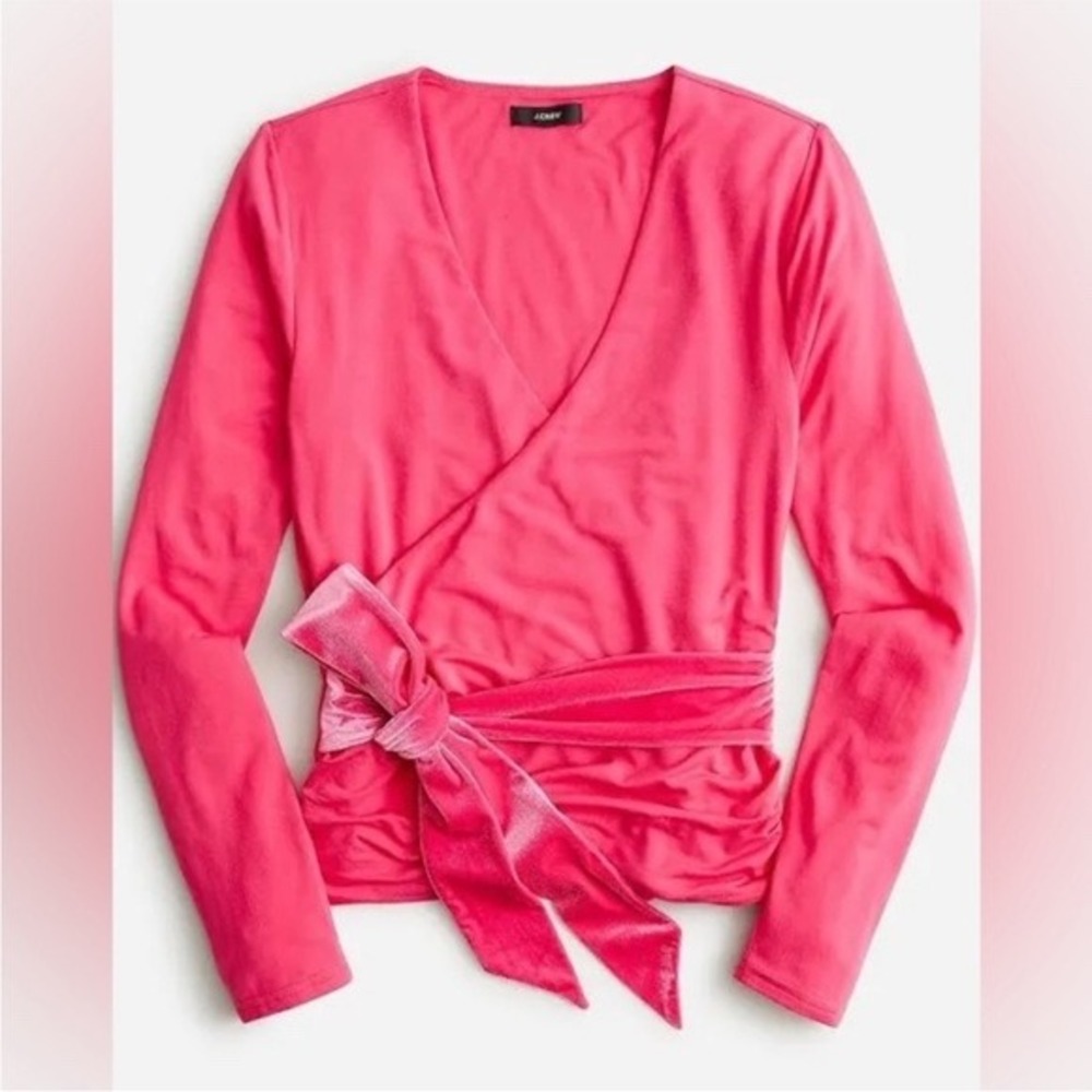 J.Crew FormKnit Long Sleeve Wrap Top Velvet Tie Pink Size M